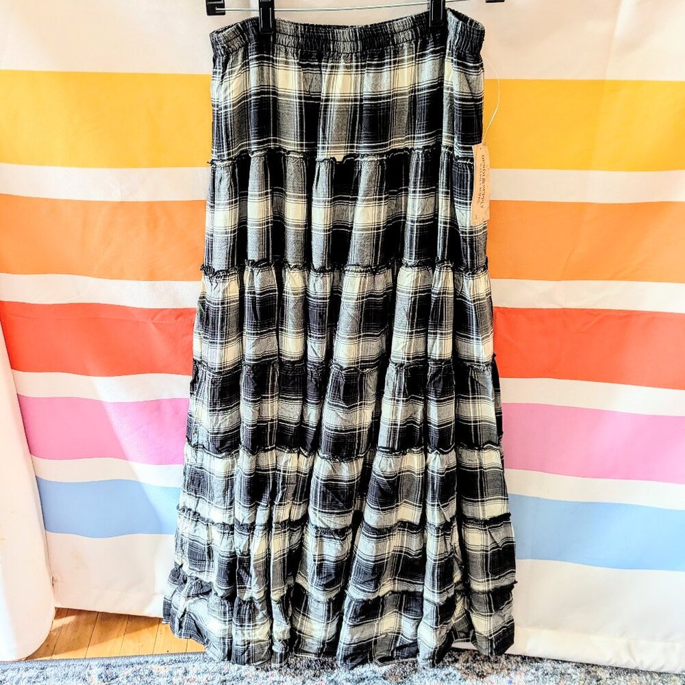 Ralph Lauren Black White Plaid Tiered Patchwork Maxi Skirt Cabincore Western M